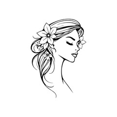 Line art woman beauty face logo icon template. Organic feminine women face natural beauty line art logo linear drawing