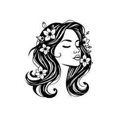 Line art woman beauty face logo icon template. Organic feminine women face natural beauty line art logo linear drawing