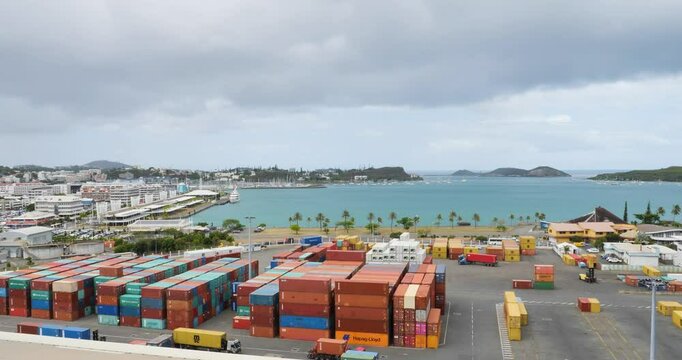 Noumea Container Port And Harbour, New Caledonia. Container ship in Noumea Container Port.