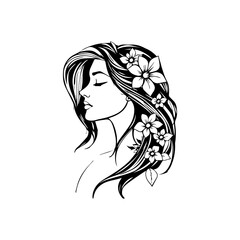 Line art woman beauty face logo icon template. Organic feminine women face natural beauty line art logo linear drawing