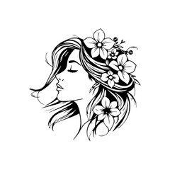 Line art woman beauty face logo icon template. Organic feminine women face natural beauty line art logo linear drawing