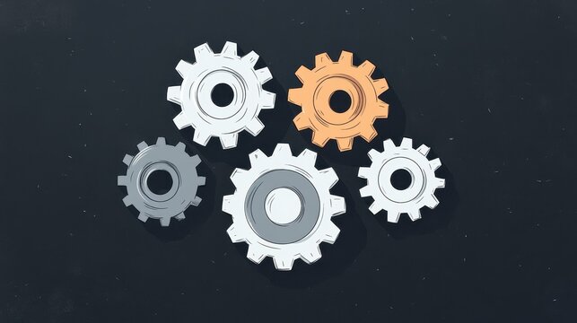 A playful vector art piece featuring gears against a dark background, merging creativity with tech in an engaging style.