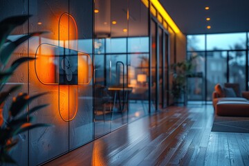 A 3D glass logo mockup for a corporate brand