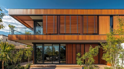 An innovative wooden facade that features sliding panels, allowing residents to customize their exposure to the sun and views