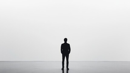 Obraz premium Silhouette of a businessman standing in front of an empty wall