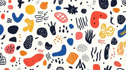 Discover a playful flat illustration featuring handdrawn textures, merging Memphis style for a vibrant, fun aesthetic.