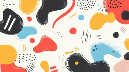 Discover a playful flat illustration featuring handdrawn textures, merging Memphis style for a vibrant, fun aesthetic.