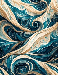 Elegant abstract blue and cream marbling seamless pattern for sophisticated wallpaper, artistic prints, and luxurious textile designs
