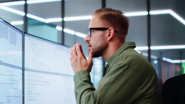 Unhappy Sad Developer Programmer Man In Stress Coding Software