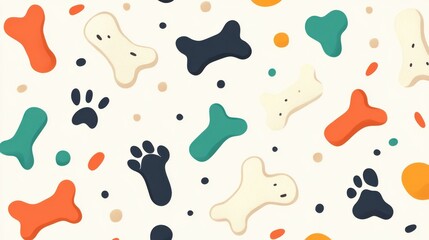 Bright and playful dogthemed pattern featuring bones and paw prints, ideal for graphic design projects and pet lovers.