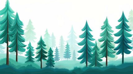 Obraz premium Discover the tranquil charm of nature through a stunning forestthemed banner adorned with striking silhouettes of trees.