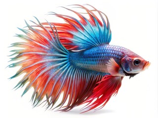 Fototapeta premium Colorful Siamese Fighting Betta Fish with Beautiful Silk Tail Isolated on White Background