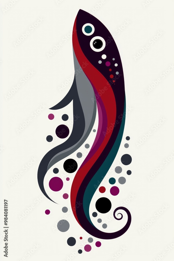 Wall mural abstract fish with swirls and dots