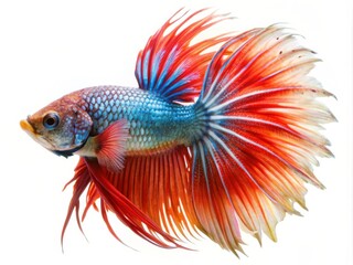 Fototapeta premium Colorful Siamese Fighting Betta Fish with Beautiful Silk Tail Isolated on White Background