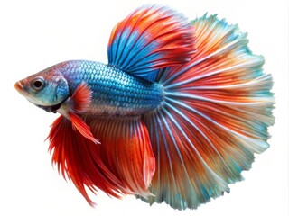 Fototapeta premium Colorful Siamese Fighting Betta Fish with Beautiful Silk Tail Isolated on White Background