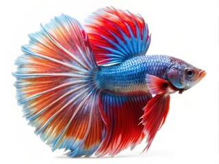 Fototapeta premium Colorful Siamese Fighting Betta Fish with Beautiful Silk Tail Isolated on White Background
