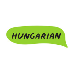 Hungarian language. Speech bubble. Hand drawn illustration on white background.