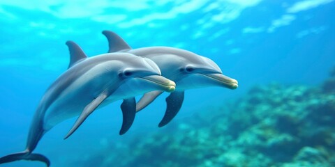 Fototapeta premium pair of dolphin on blue ocean