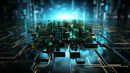 Futuristic background with glowing blue and green digital lines, circuit patterns, and abstract shapes, creating a high-tech feel, suitable for technology or innovation presentations 