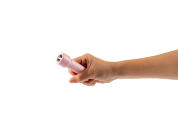 Electric LED torch flashlight in hand isolated on a transparent background 