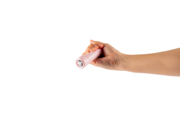 Electric LED torch flashlight in hand isolated on a transparent background 