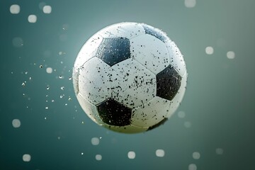 Naklejka premium Soccer ball splashing through water droplets in action shot