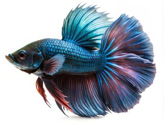 Fototapeta premium Colorful Siamese Fighting Betta Fish with Beautiful Silk Tail Isolated on White Background