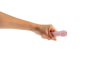 Electric LED torch flashlight in hand isolated on a transparent background 