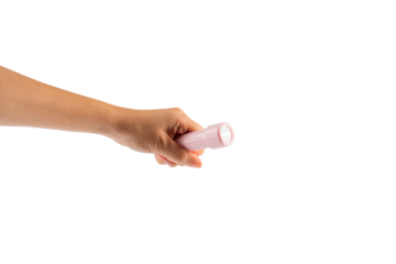 Electric LED torch flashlight in hand isolated on a transparent background 