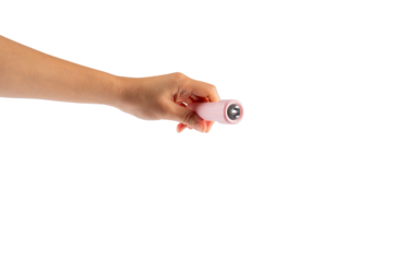Electric LED torch flashlight in hand isolated on a transparent background 
