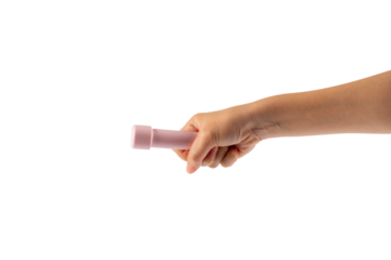 Electric LED torch flashlight in hand isolated on a transparent background 