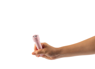 Electric LED torch flashlight in hand isolated on a transparent background 