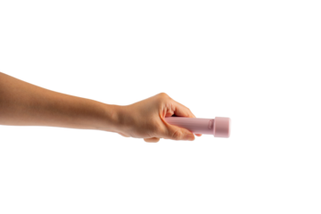 Electric LED torch flashlight in hand isolated on a transparent background 