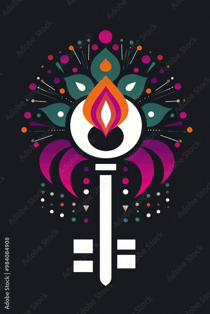 Sticker Abstract Key with Flame Design