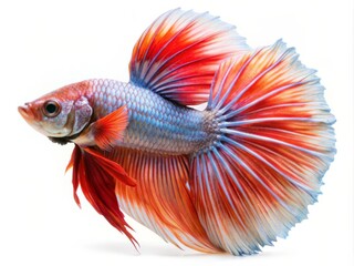 Fototapeta premium Colorful Siamese Fighting Betta Fish with Beautiful Silk Tail Isolated on White Background