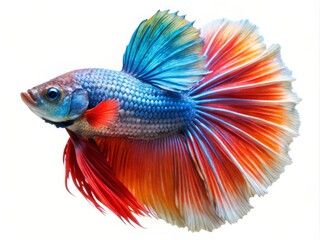 Fototapeta premium Colorful Siamese Fighting Betta Fish with Beautiful Silk Tail Isolated on White Background
