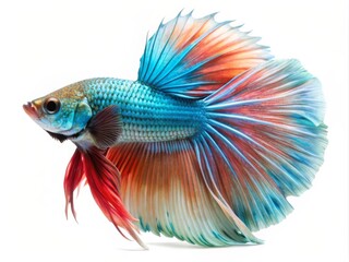 Fototapeta premium Colorful Siamese Fighting Betta Fish with Beautiful Silk Tail Isolated on White Background