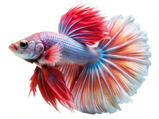 Fototapeta premium Colorful Siamese Fighting Betta Fish with Beautiful Silk Tail Isolated on White Background