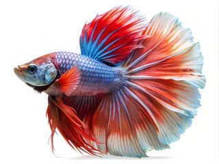 Fototapeta premium Colorful Siamese Fighting Betta Fish with Beautiful Silk Tail Isolated on White Background