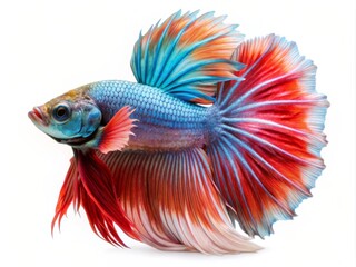 Fototapeta premium Colorful Siamese Fighting Betta Fish with Beautiful Silk Tail Isolated on White Background