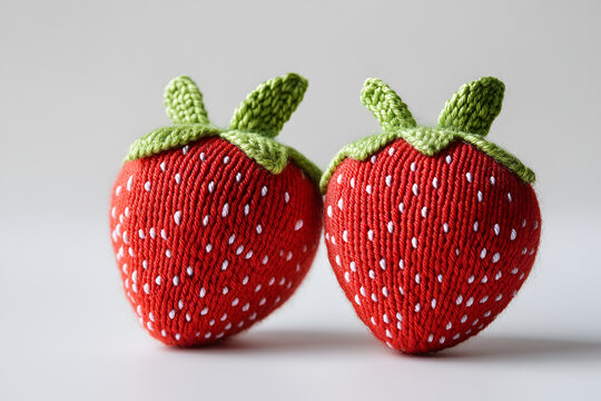 knitted strawberries on a white background.