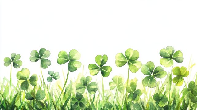 Watercolor clover isolated on white background, Lucky clover leaves with four leaf,Clover flowers background,Patricks day watercolor clipart,Spring flower pattern,St. Patrick s day seamless pattern.