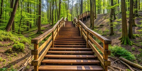 Fototapeta premium Asymmetrical wooden stairs in the forest on a hiking trail