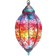 Watercolor illustration of a colorful, stained glass hanging lantern.