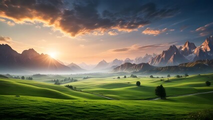 Naklejka premium sunrise in the mountains