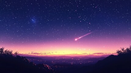 Fototapeta premium Celestial Night Sky with Shooting Star Over Mountains