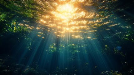 Obraz premium Sunlight Rays Through Serene Underwater Scene