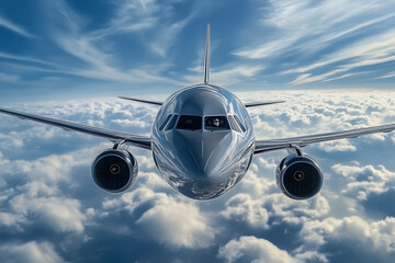 Flying through a large jet plane against a blue sky
