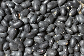 Detail of a surface covered with dry uncooked black beans