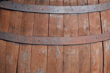 Detail of an old wooden wine barrel